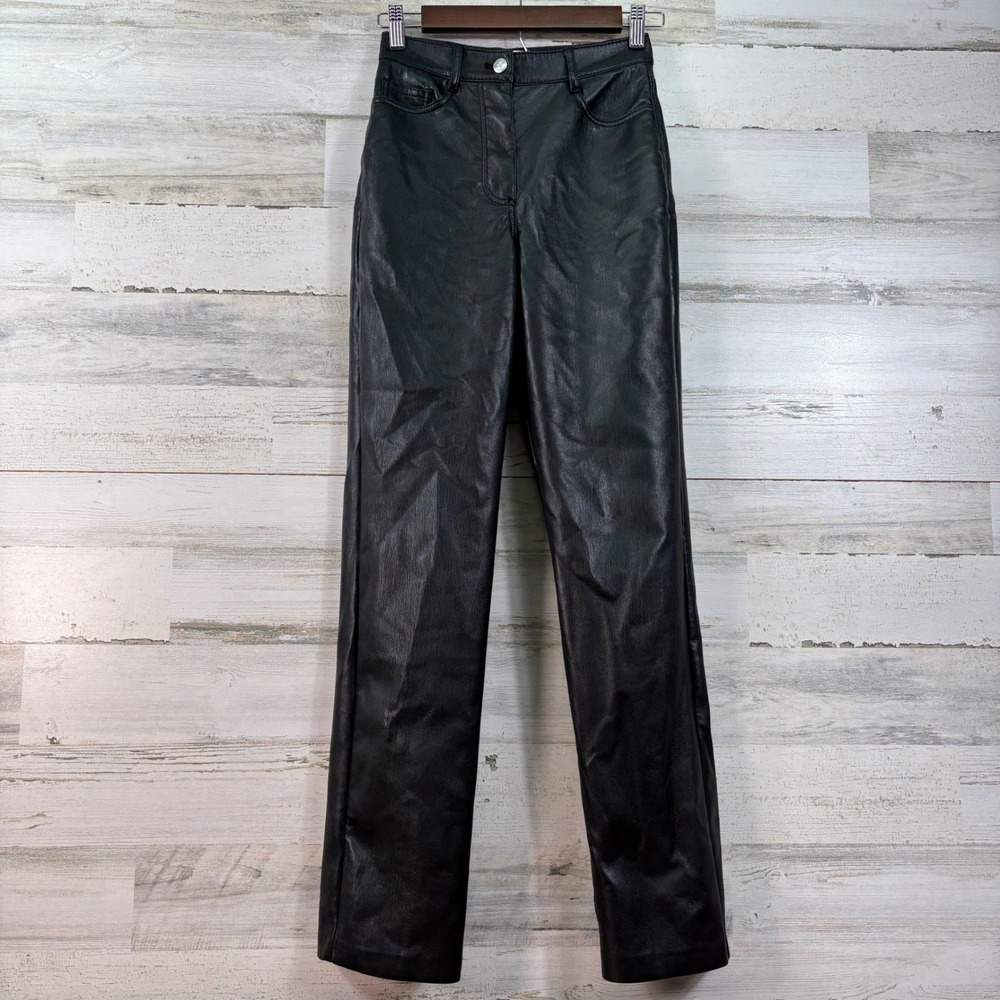 Aritzia Wilfred Melina High‎ Rise Straight Leg Vegan Leather Pants Black 00 Moto